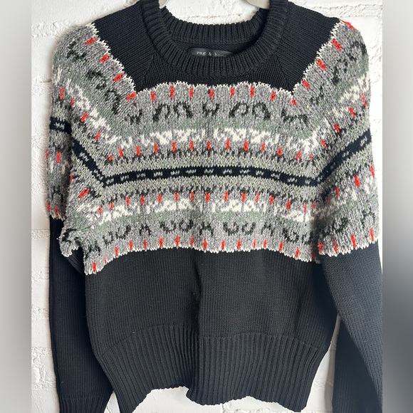 rag & bone Sweaters - Rag & Bone Black Fair Isle Wool Blend Knit Crewneck Sweater Size L